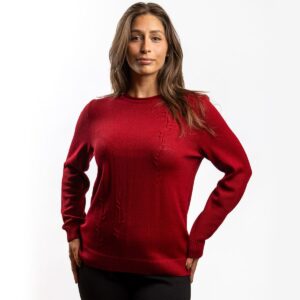 A classic women’s sweater made of soft knit, offering both warmth and comfort. A subtle pattern on the front adds a delicate decorative touch, while the simple cut makes it easy to pair with different outfits. Suitable for everyday wear yet elegant enough for more special occasions.